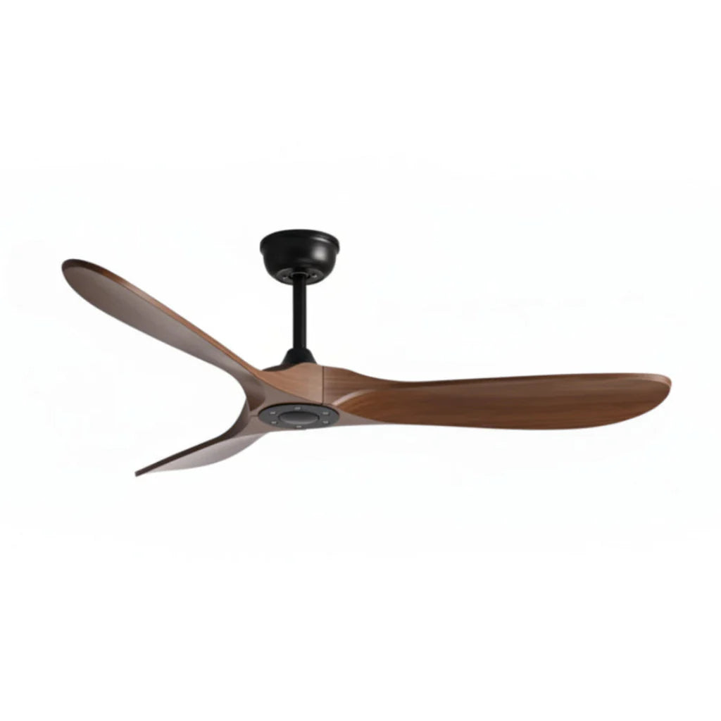 Plafonnier Ventilateur Silencieux Bois Foncé Vintage installé dans un salon