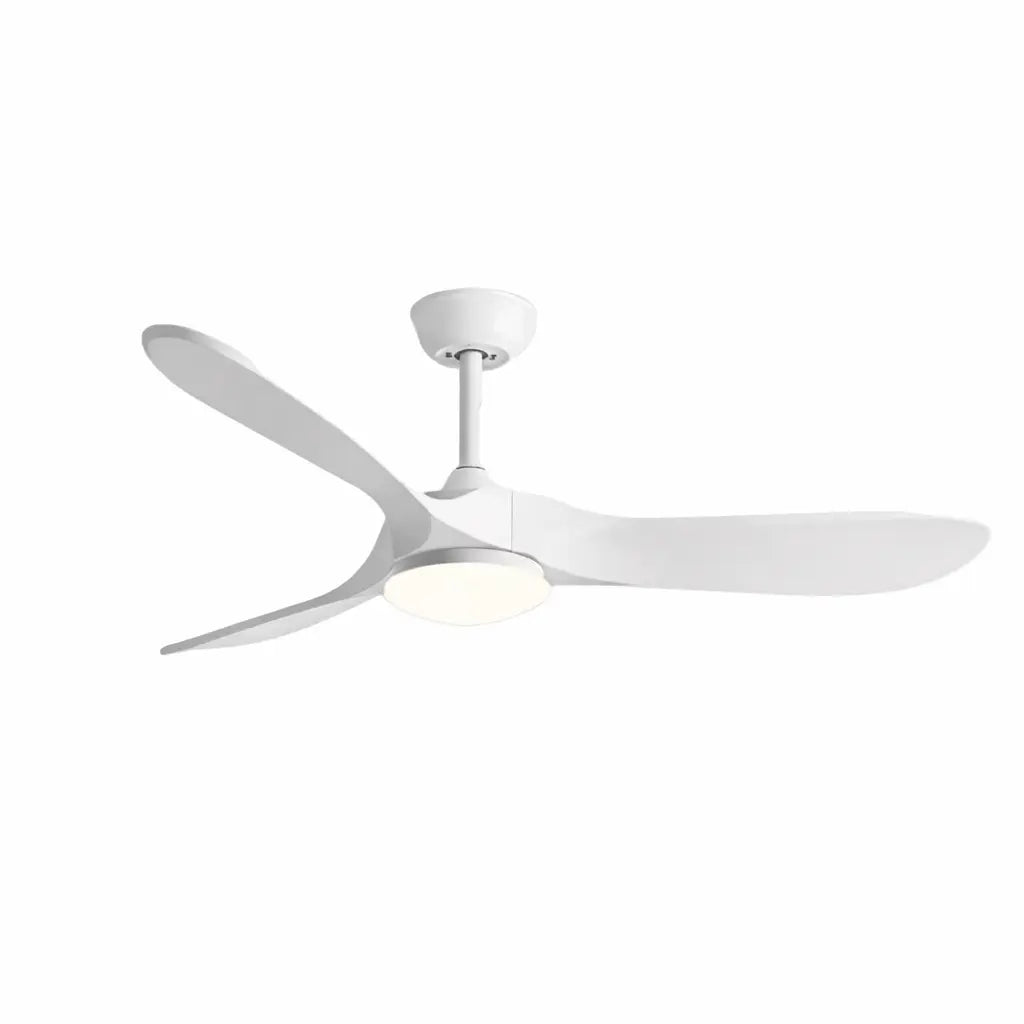 Plafonnier Ventilateur Silencieux Bois Blanc LED installé dans un salon