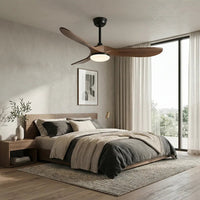 Plafonnier Ventilateur Silencieux Bois Foncé et Noir LED vu de face