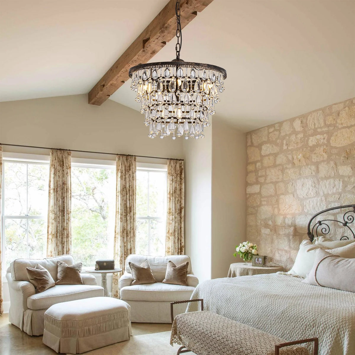 Lustre Rond Cristal Gouttes Vintage