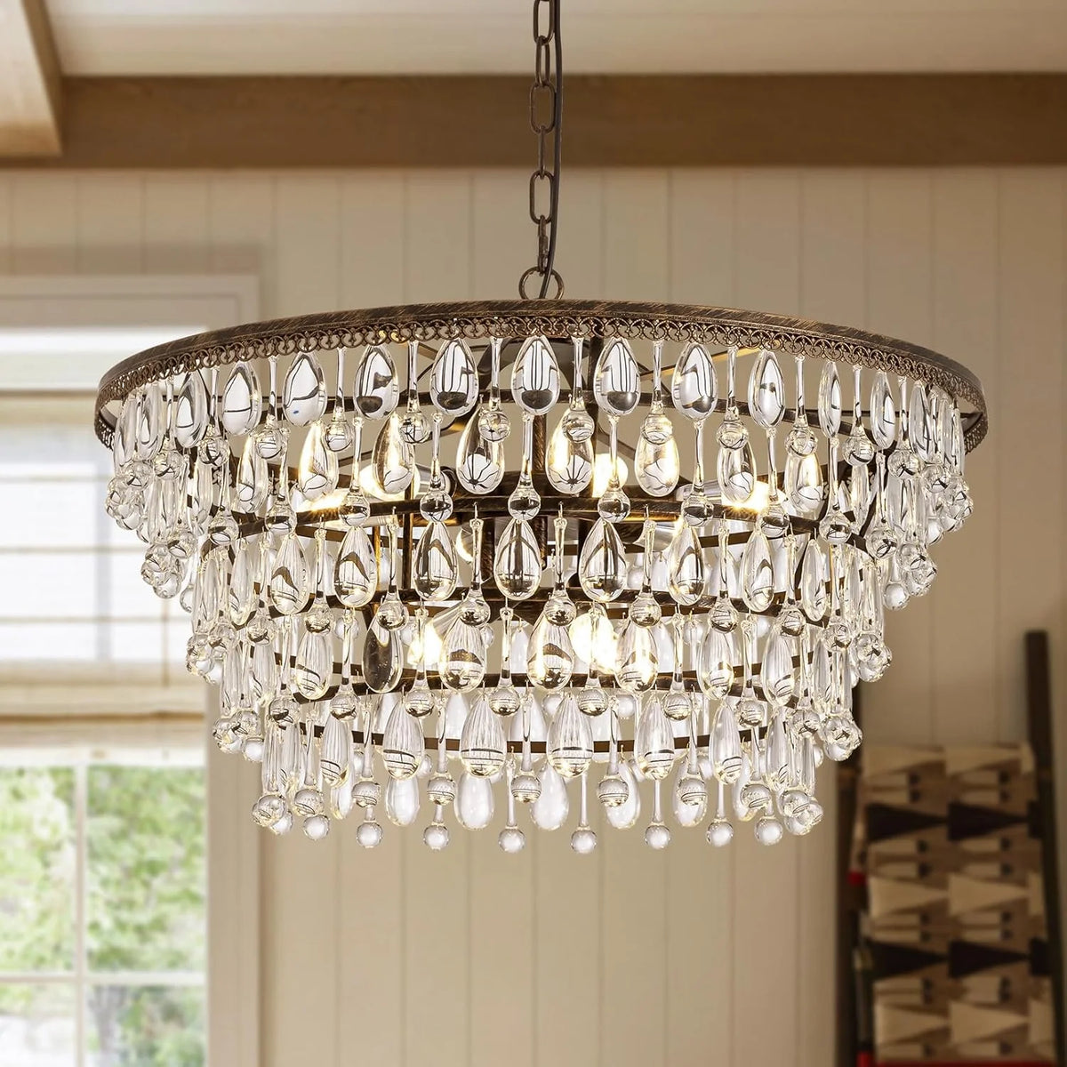 Lustre Rond Cristal Gouttes Vintage