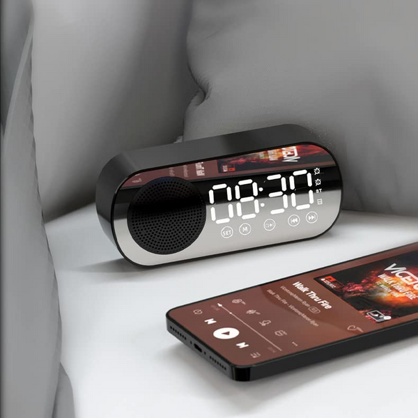 ZÉNIO | Réveil Miroir LED avec Bluetooth, Radio FM & Haut-Parleur Intégré